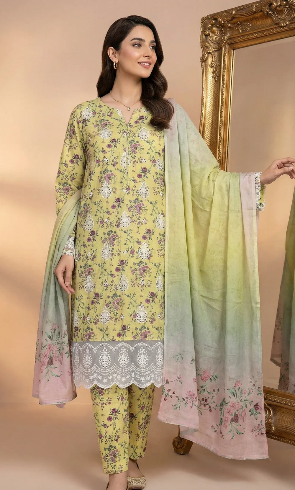 Vireza 3 Piece Unstitched Floral Embroidered Lawn Suit-05