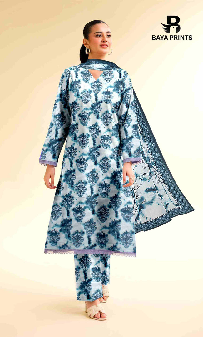 3 Piece Unstitched Printed Lawn Suit -BA-V25-4 Hover Image
