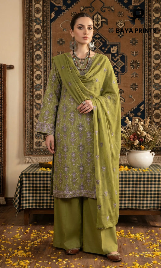3PC Embroidered Unstitched Lawn Suit | Nafasat-05