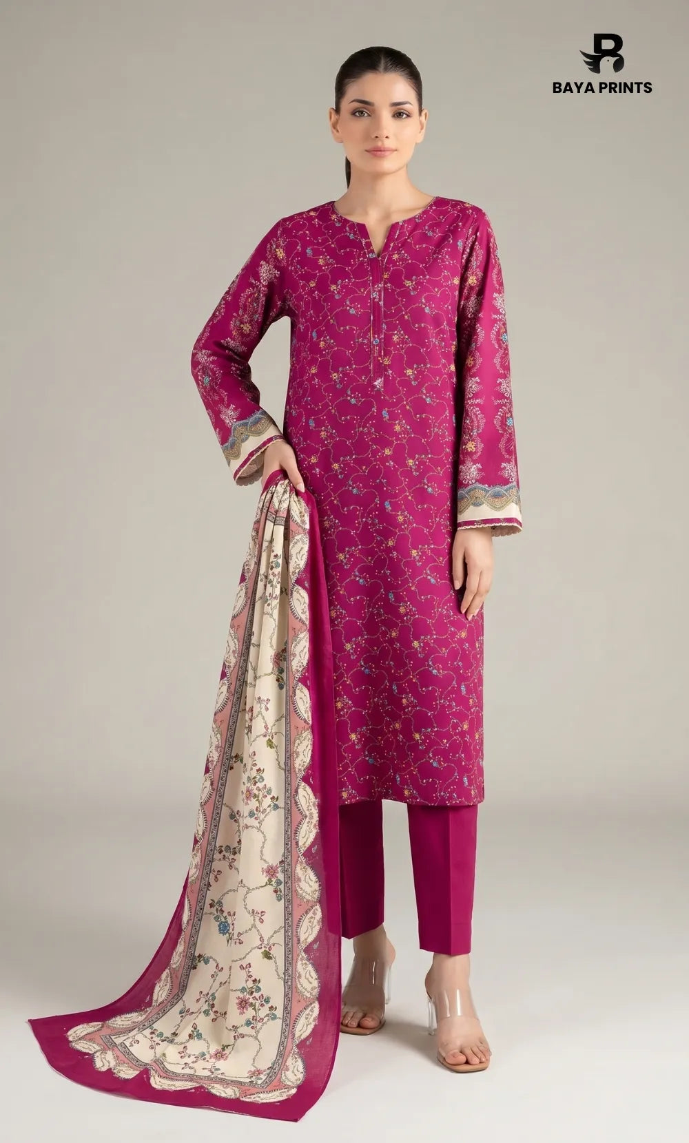 3PC Printed Lawn | Unstitched |  Ethnic by Bayaprints