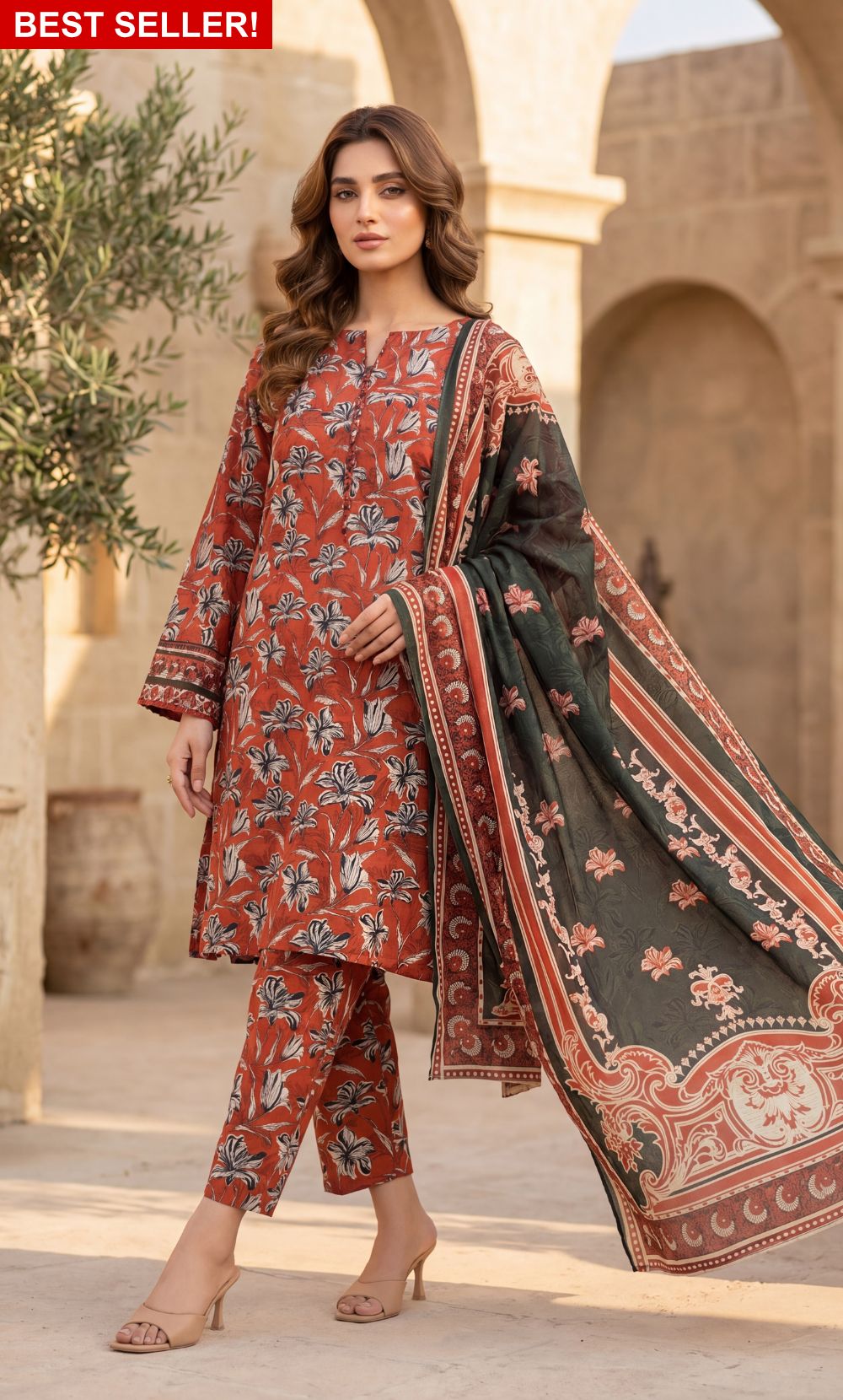3 Piece Unstitched Printed Lawn Suit With Lawn Dupatta - MA26
