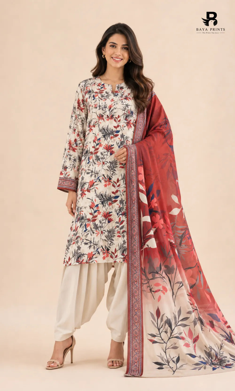 3PC Printed Linen | Unstitched | BA-V1-01