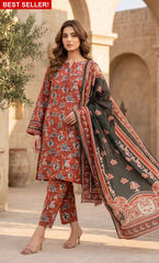 3 Piece Unstitched Printed Lawn Suit With Lawn Dupatta - MA26