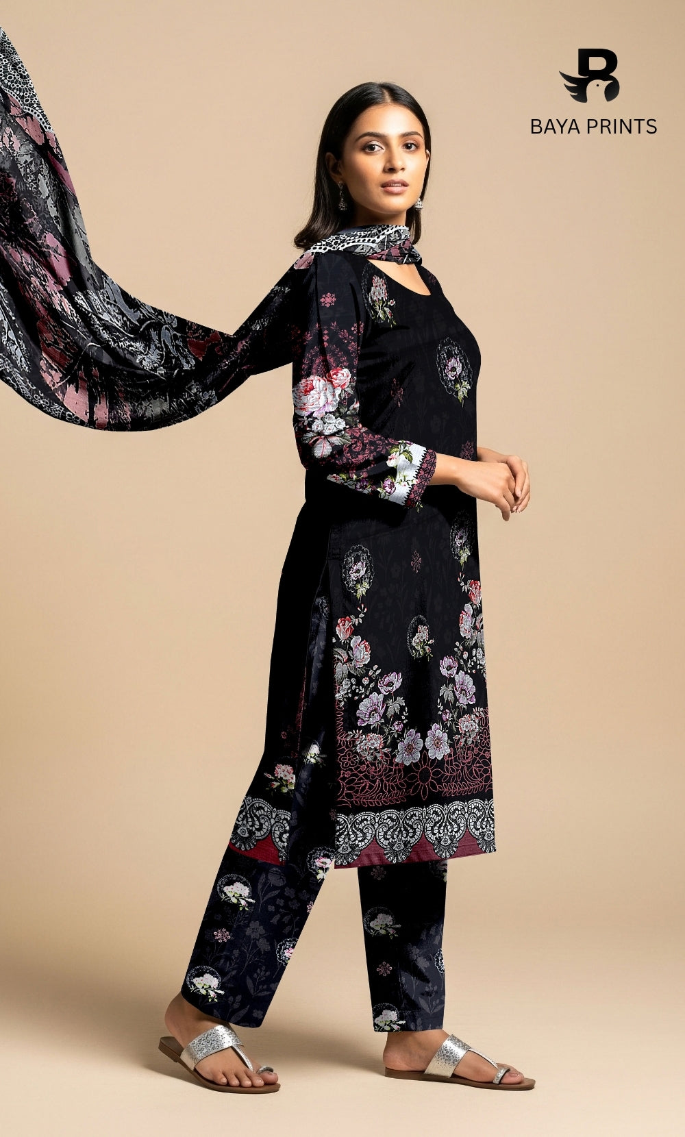 3 Piece Unstitched Printed Doria Viscose Suit with Bamber Dupatta BA-V7-011