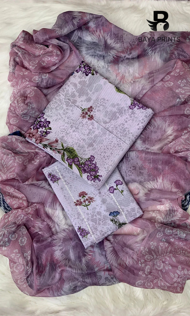 3 Piece Unstitched Printed Doria Viscose Suit with Bamber Dupatta BA-V7-018 Hover Image