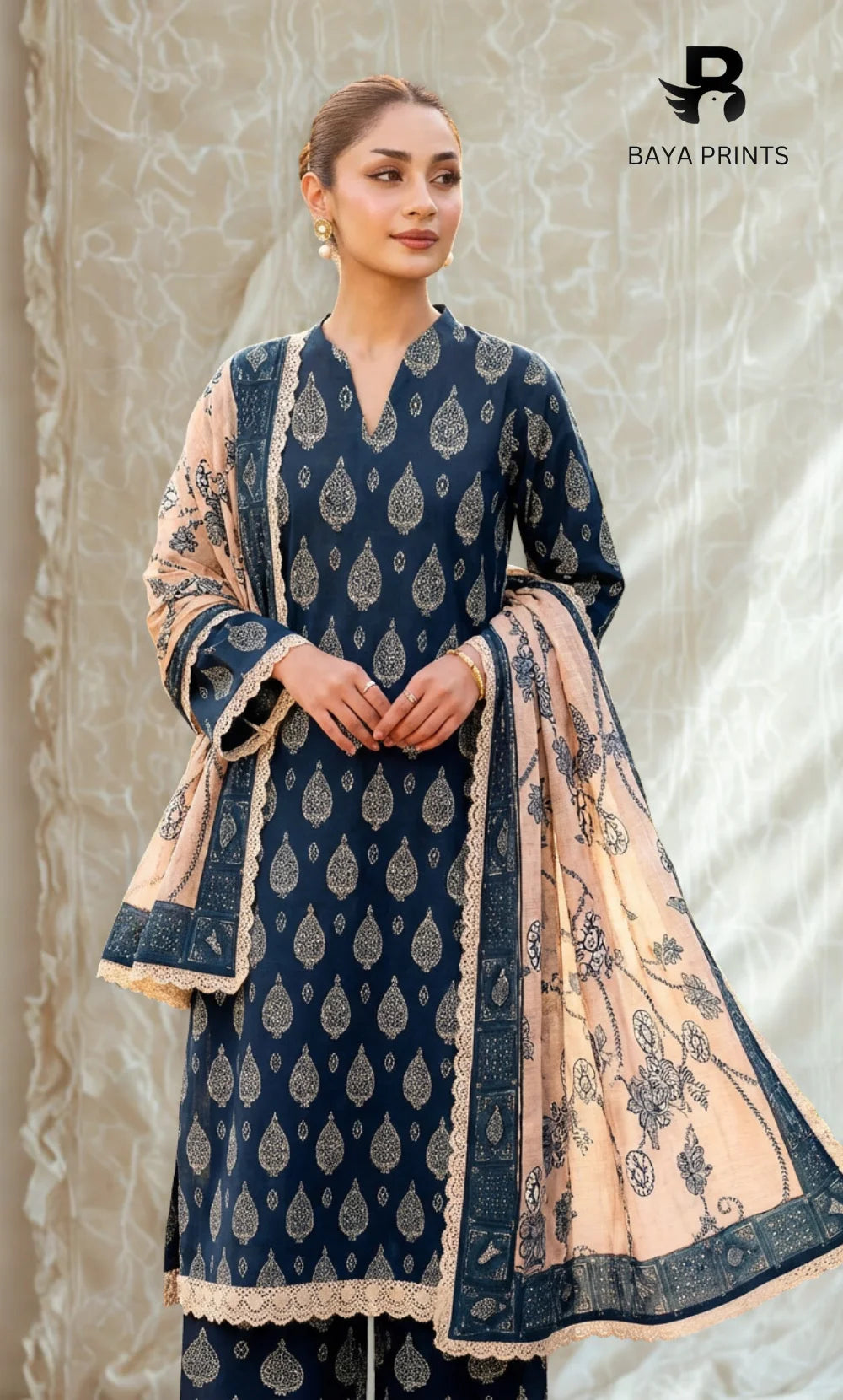 3 Piece Unstitched Printed Doria Linen  Suit  - BA-V3-003