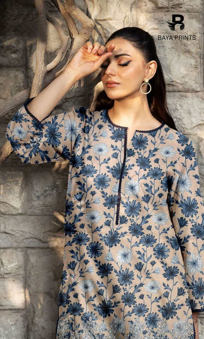 2-Piece Unstitched Dhanak Printed Suit with Embroidered Border-DE-V1-15 Main Image