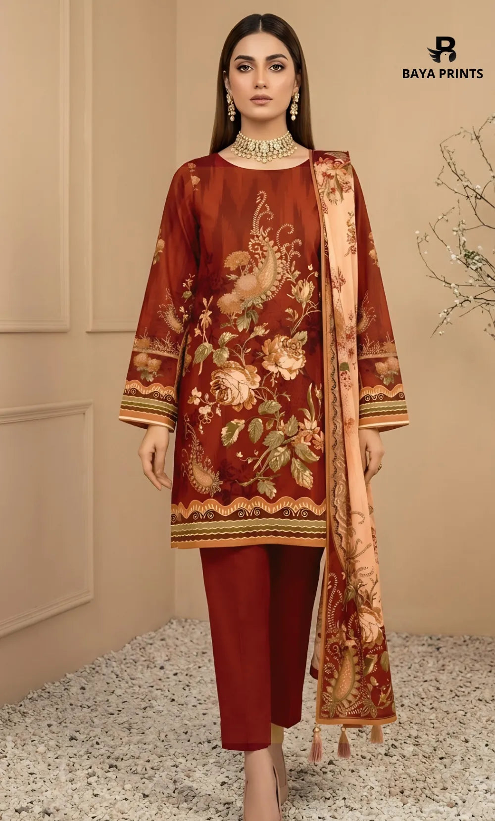 3PC Printed Lawn | Unstitched |  M.B
