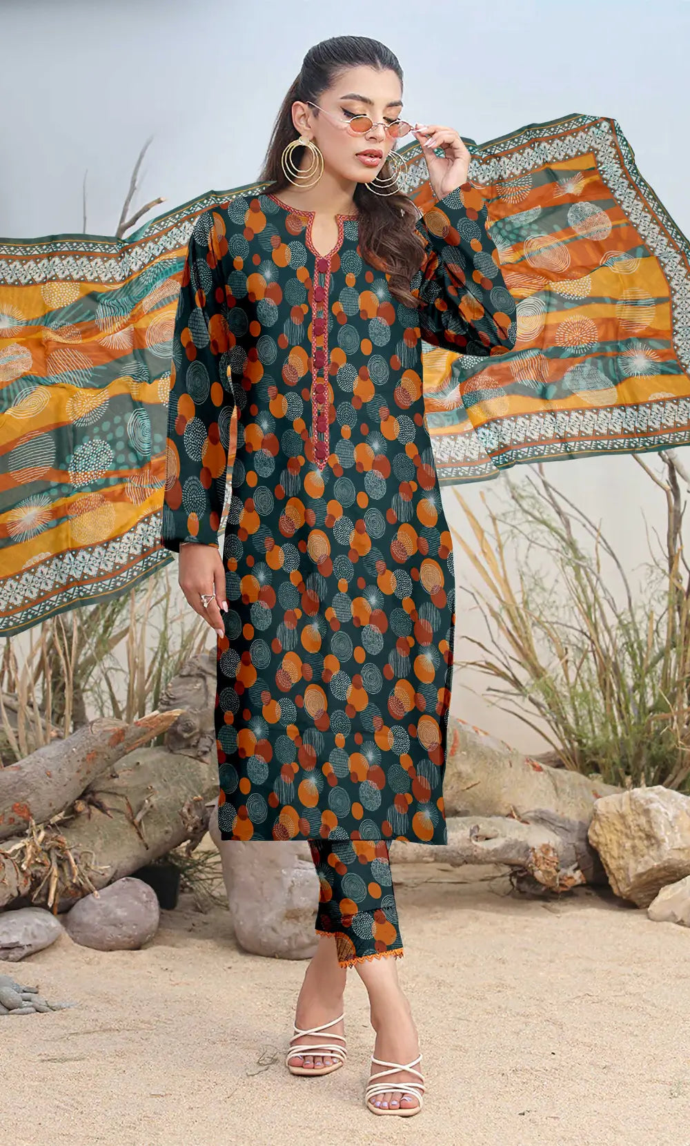 3 Piece Unstitched Printed Lawn Suit With Bamber Chiffon Dupatta - BA-V-15 -2
