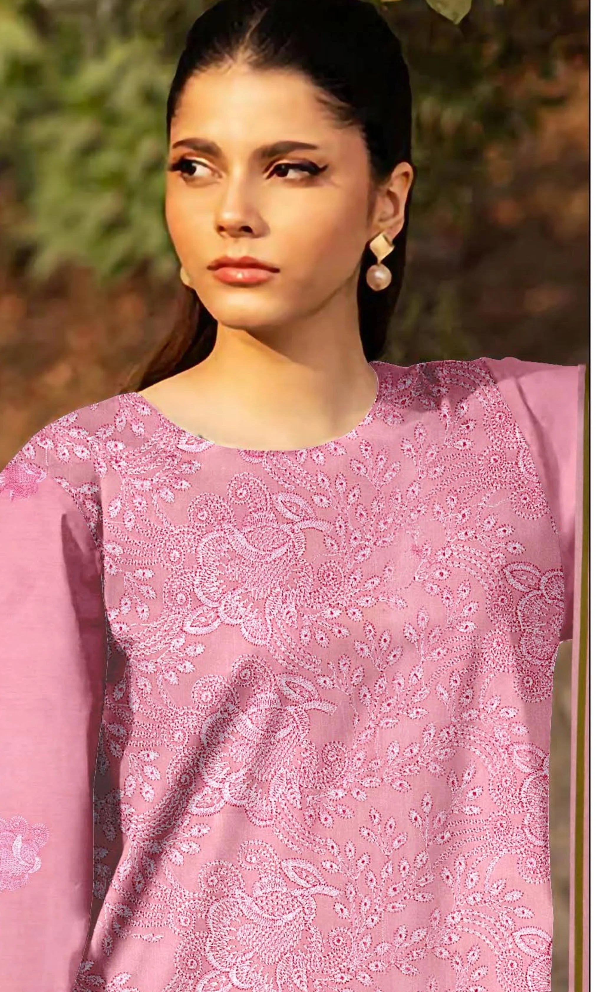 3PC Luxury Embroidered Unstitched Lawn Suit - ZED-V3-01