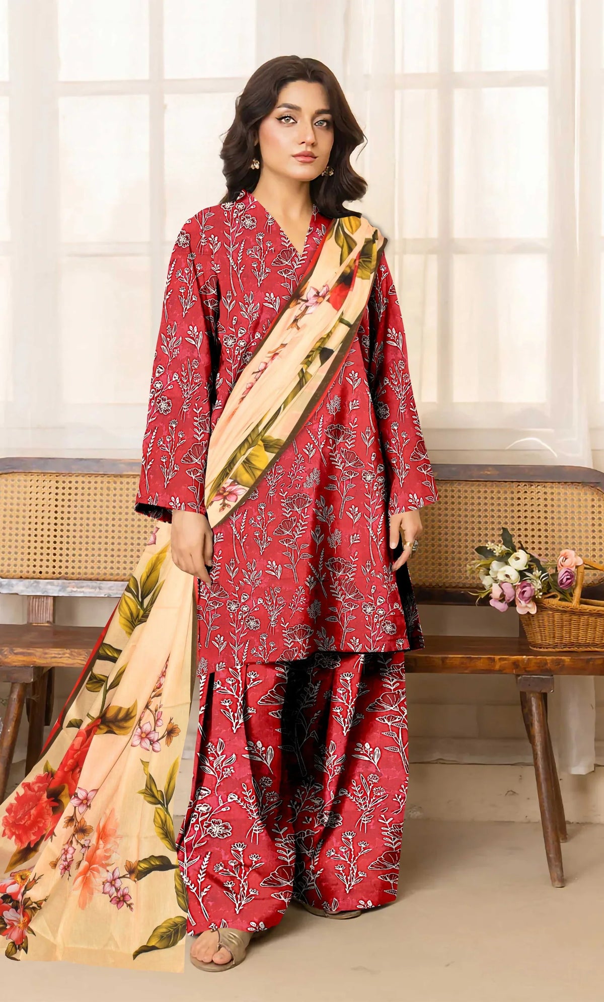 3 Piece Unstitched Premium Lawn Suit- BA-V-14