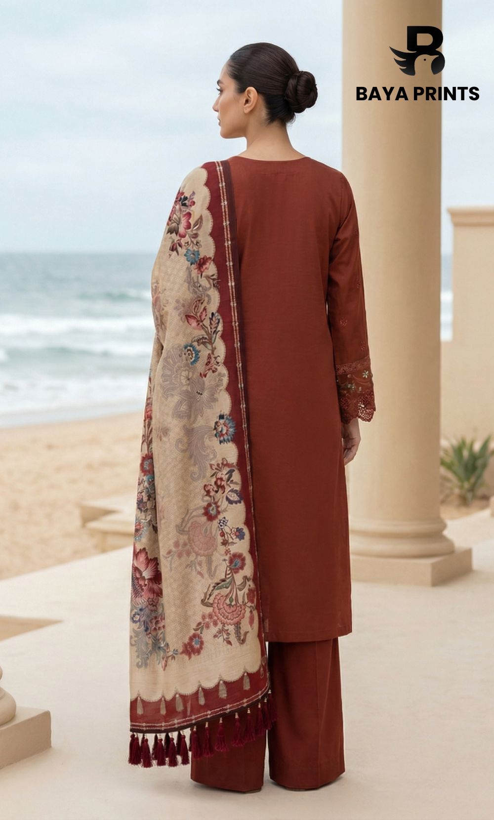 3-Piece Unstitched Luxury Embroidered Lawn Suit - Nutmeg