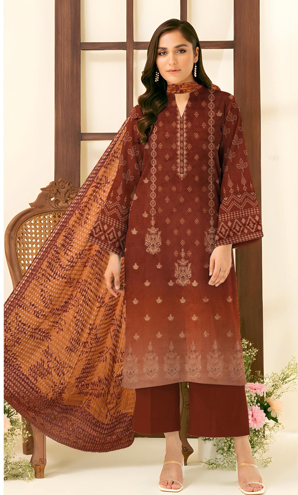 3PC Unstitched Embroidered Viscose Suit NA-04