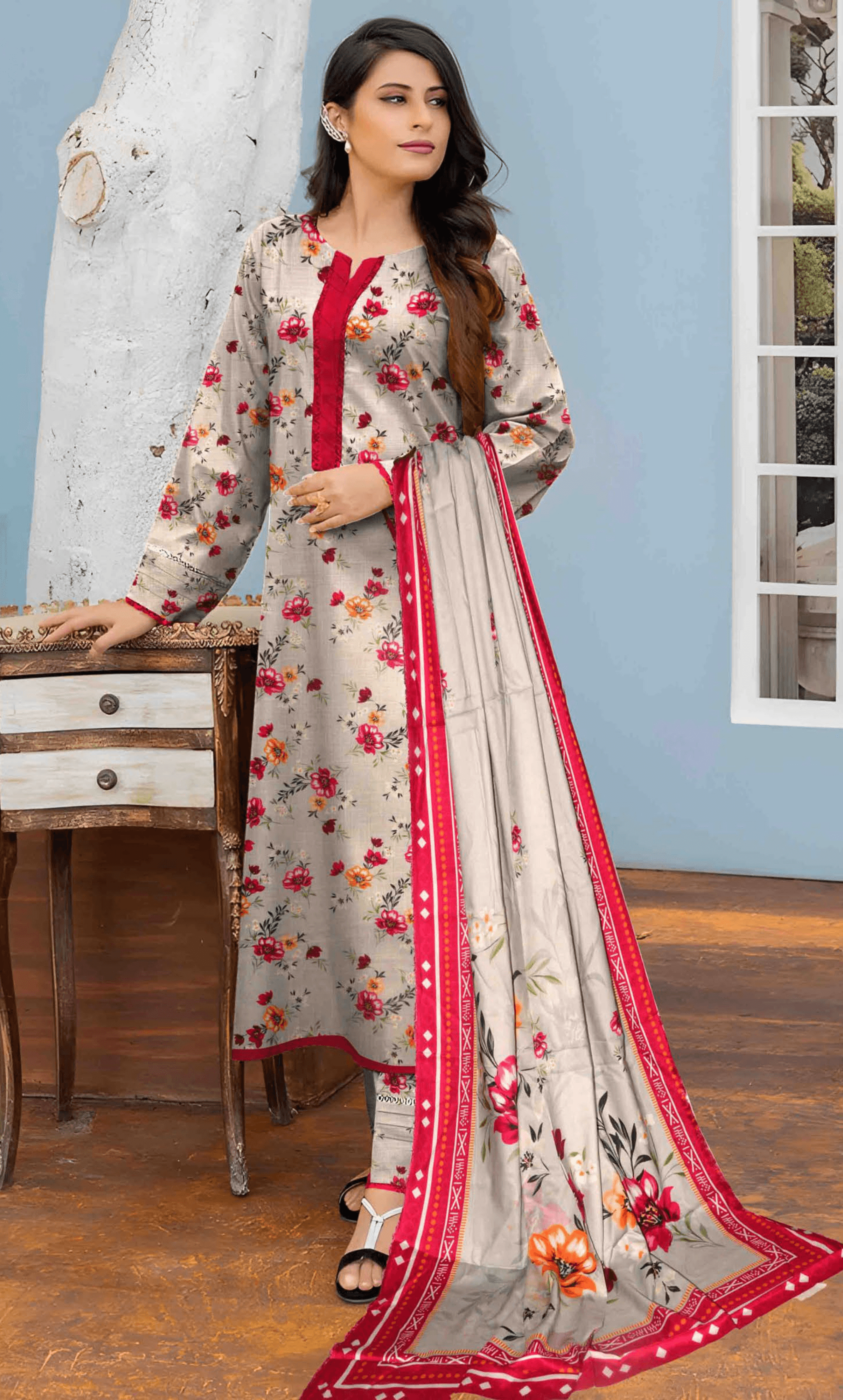 3PC Premium Linen Unstitched  -BA-V9-1