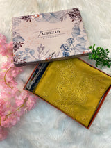 3-Piece Unstitched Luxury Embroidered Lawn Suit - Mustard