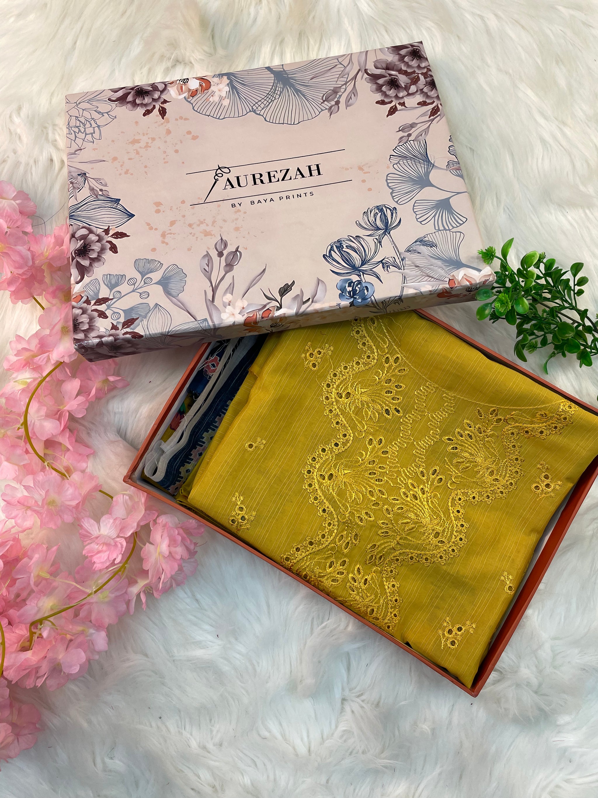 3-Piece Unstitched Luxury Embroidered Lawn Suit - Mustard