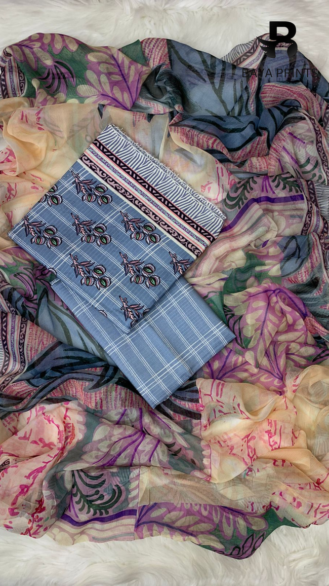 3 Piece Unstitched Printed Doria Viscose Suit with Bamber Dupatta BA-V7-023 Hover Image