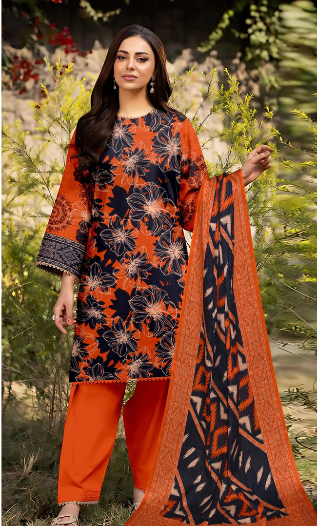 3 Piece Unstitched Printed Lawn Suit -BA-V16-08 Hover Image