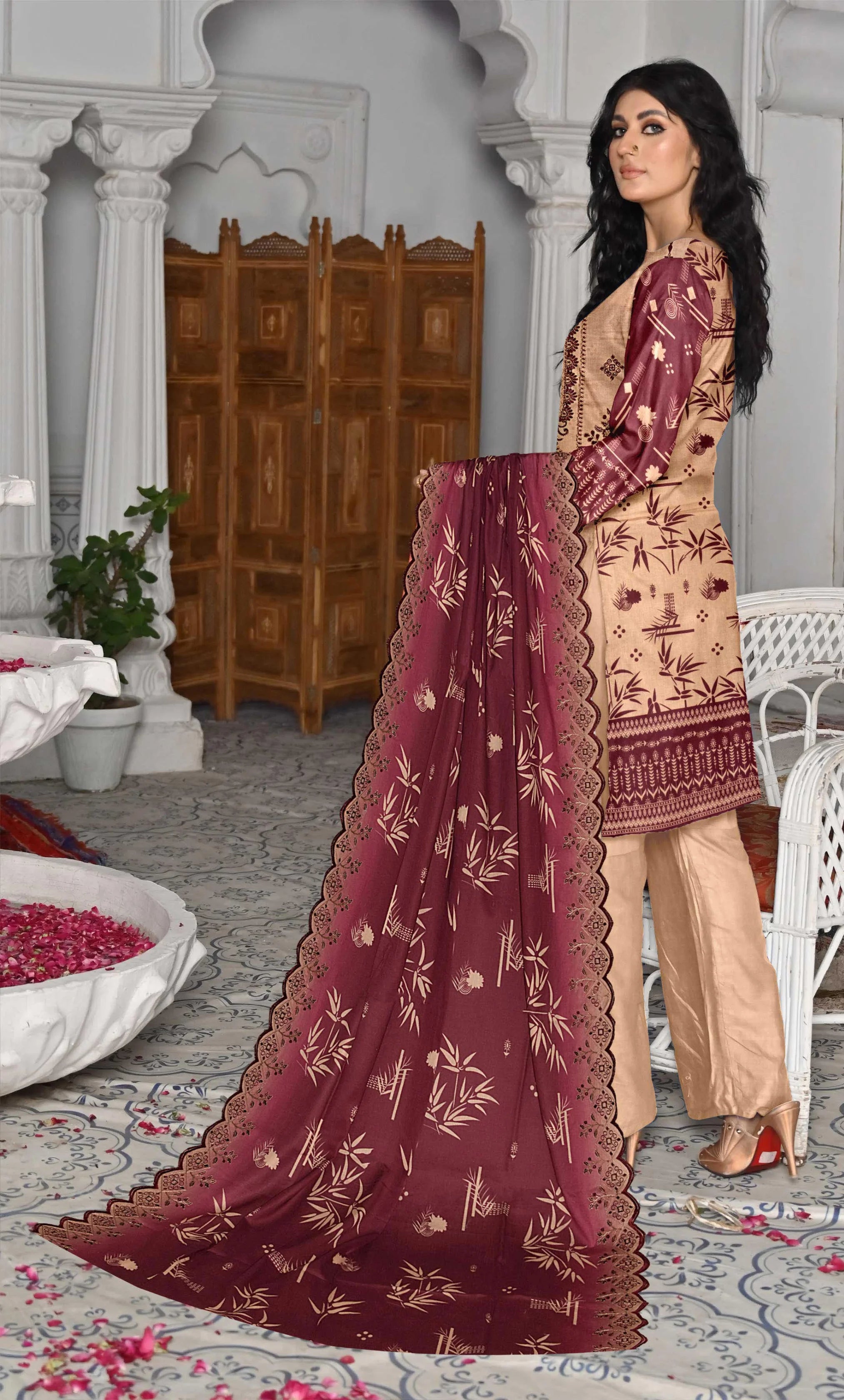 3 Piece Embroidered Unstitched Lawn Suit With Embroidered Dupatta | NA-V12-09