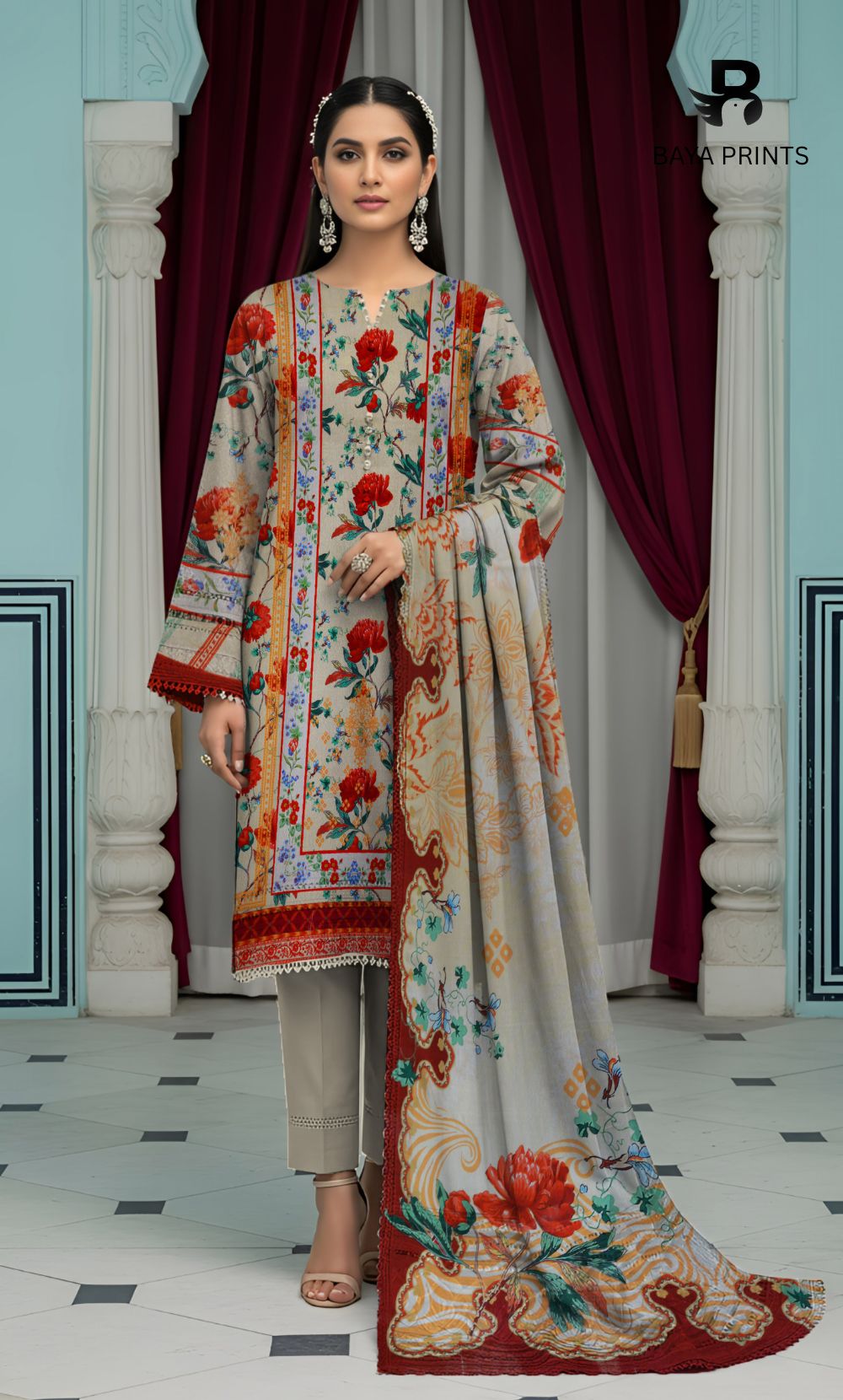 3 Piece Unstitched Karandi Suit BA-V6 008