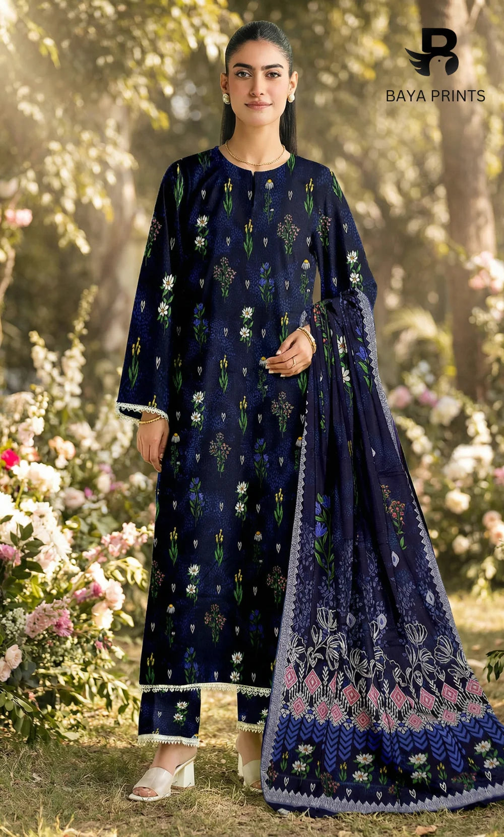 3 Piece Unstitched Printed Doria Linen  Suit  - BA-V3-006