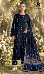 3 Piece Unstitched Printed Doria Linen  Suit  - BA-V3-006
