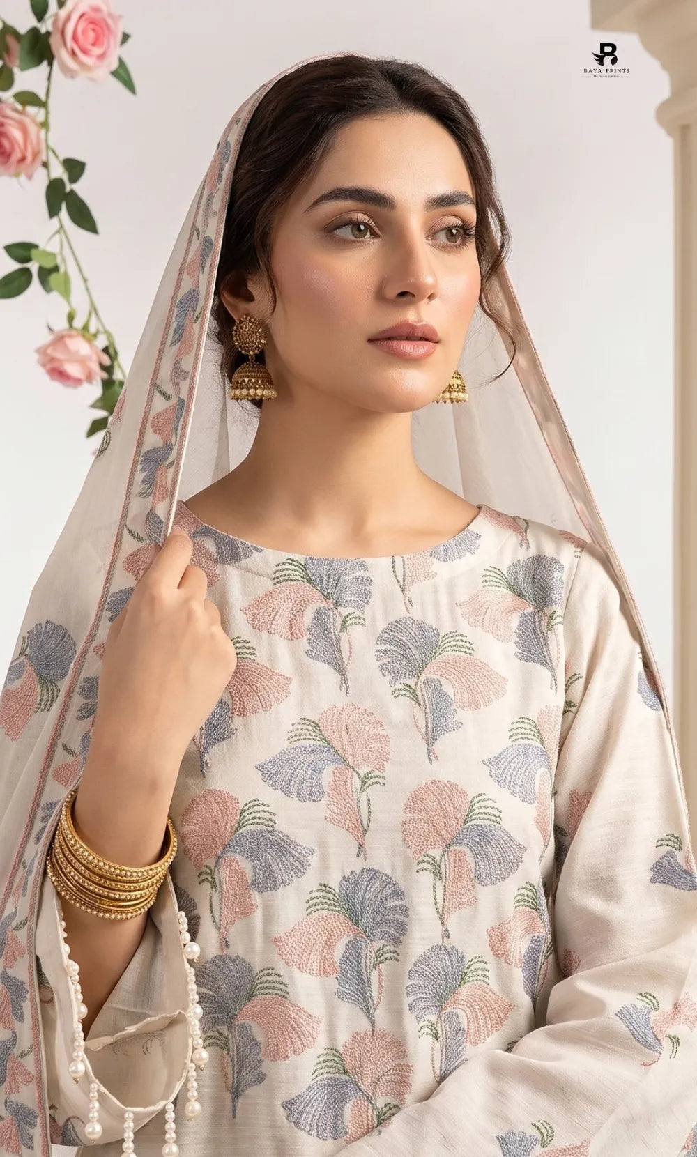 3PC Premium Embroidered Karandi | Unstitched | Nazakat - 08