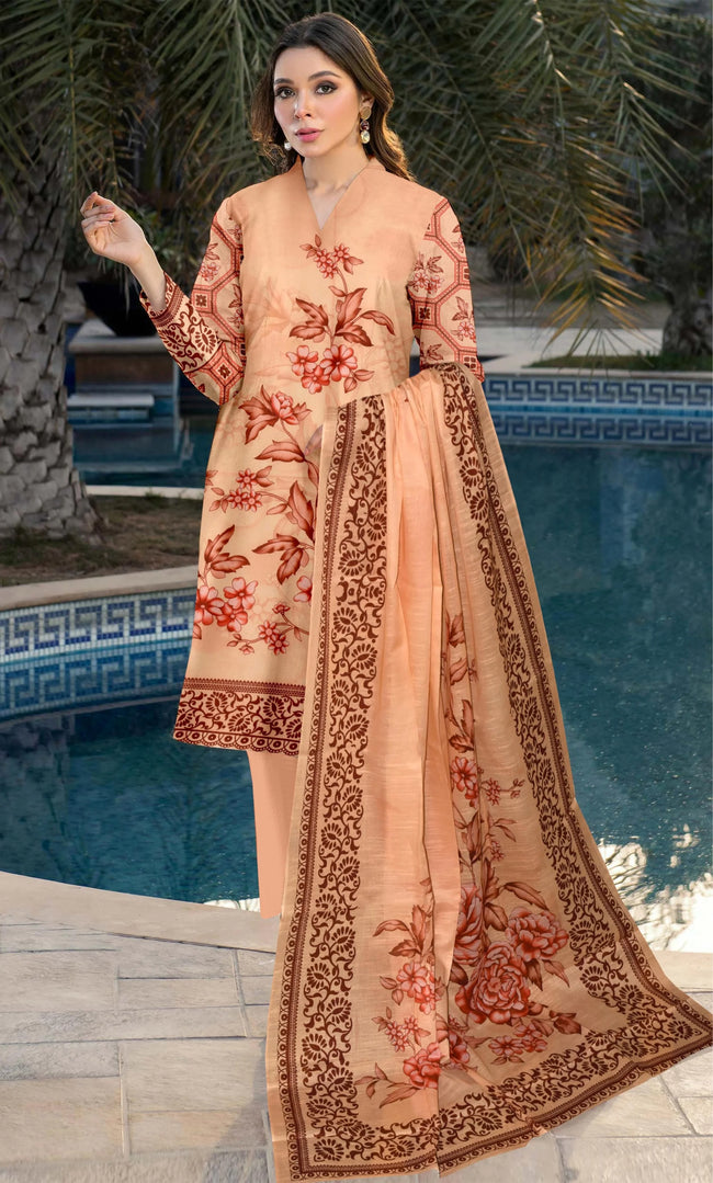 3 Piece Printed Unstitched Lawn Suit | ET-08 Hover Image