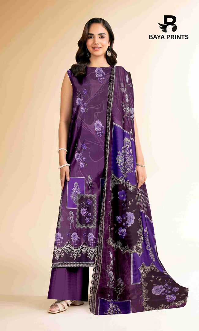 3 Piece Unstitched Printed Lawn Suit -BA-V32-9 Hover Image