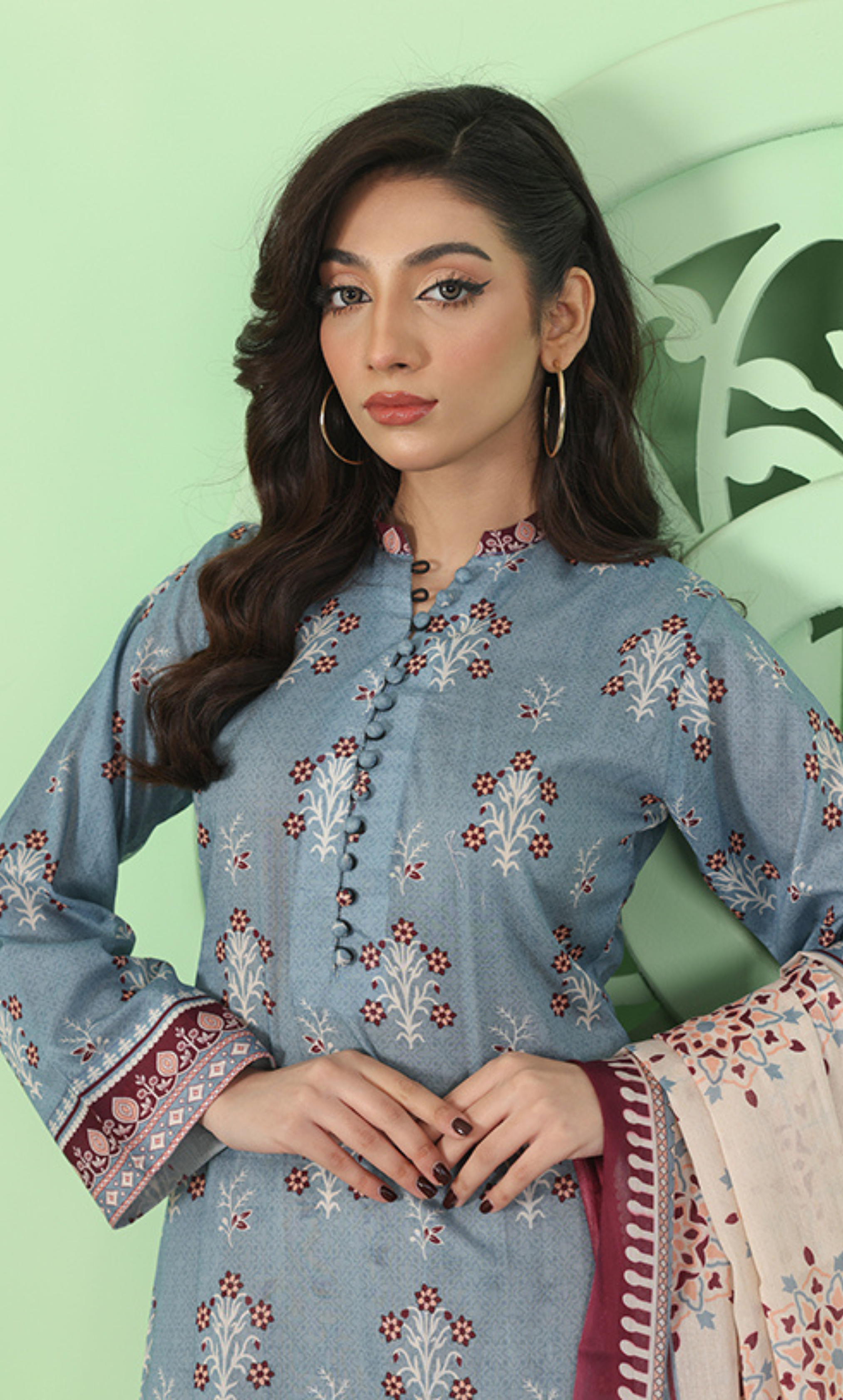 3PC Unstitched Premium Printed Lawn Suit - BA-V1-08