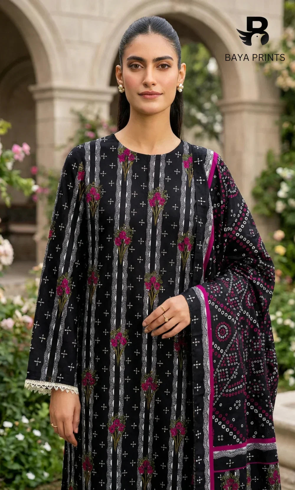 3 Piece Unstitched Printed Doria Linen  Suit  - BA-V4