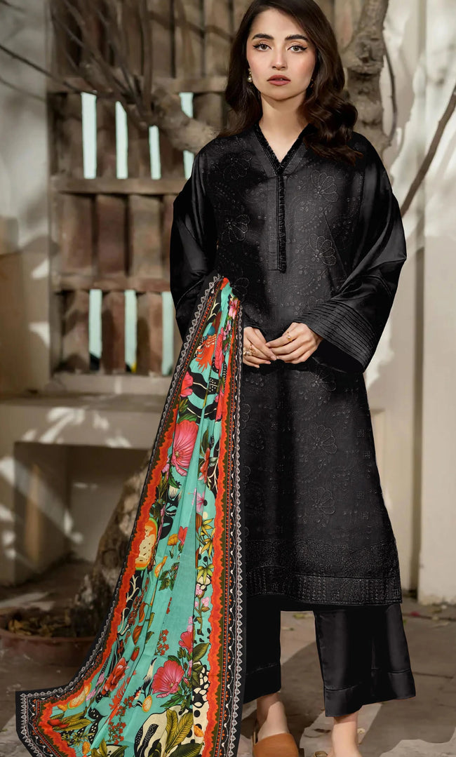 3PC Luxury Embroidered Unstitched Lawn Suit - ZED-V3-08 Hover Image