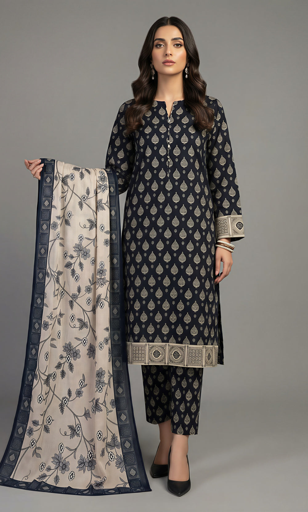 3 Piece Unstitched Printed Viscose Suit-BA-V11