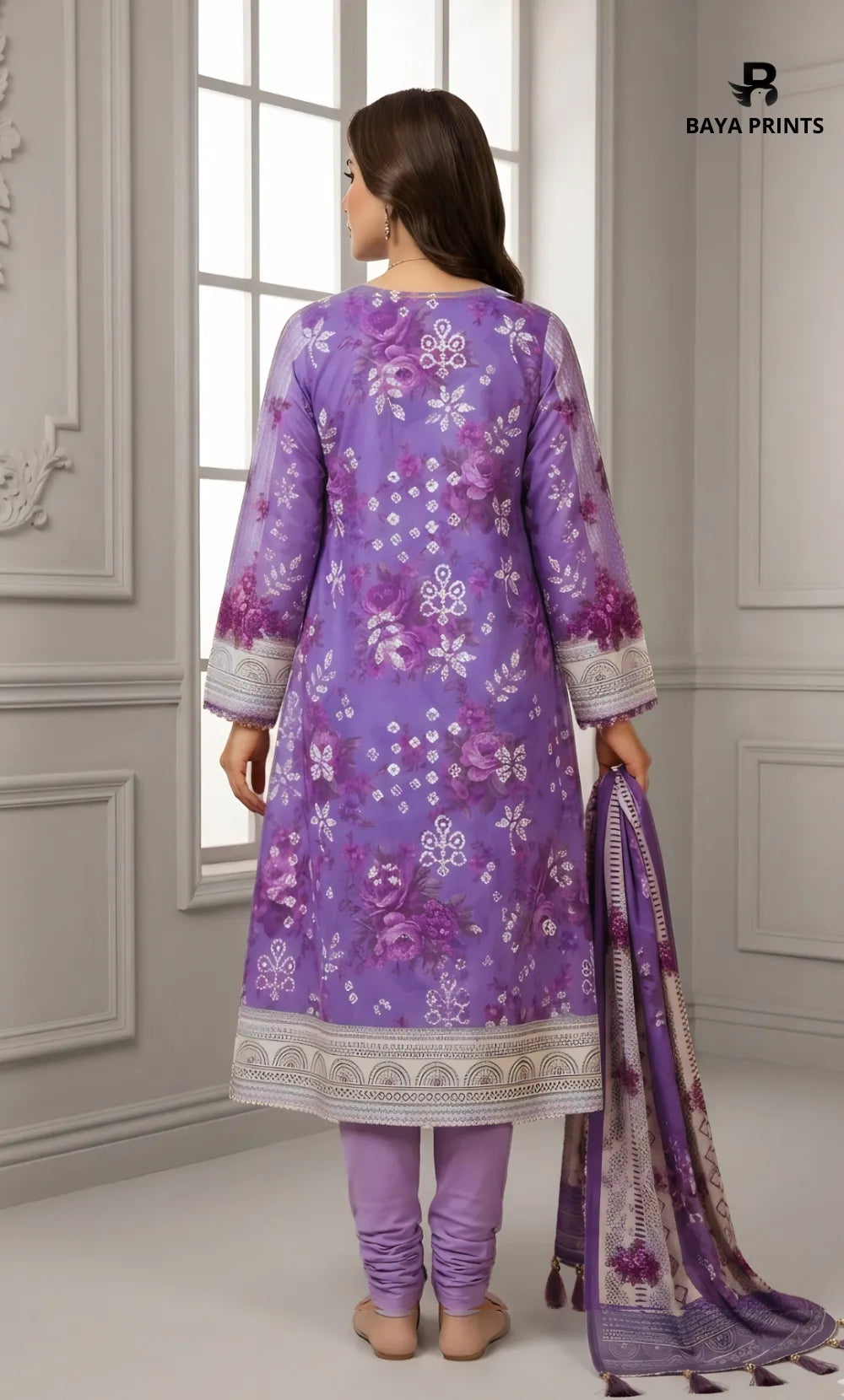 3PC Printed Lawn | Unstitched |  M.B