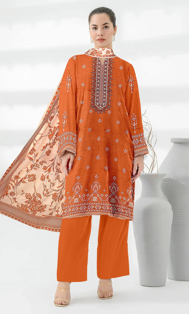 3 Piece Unstitched Printed Dobby Lawn Suit -BA-V19-07 Hover Image