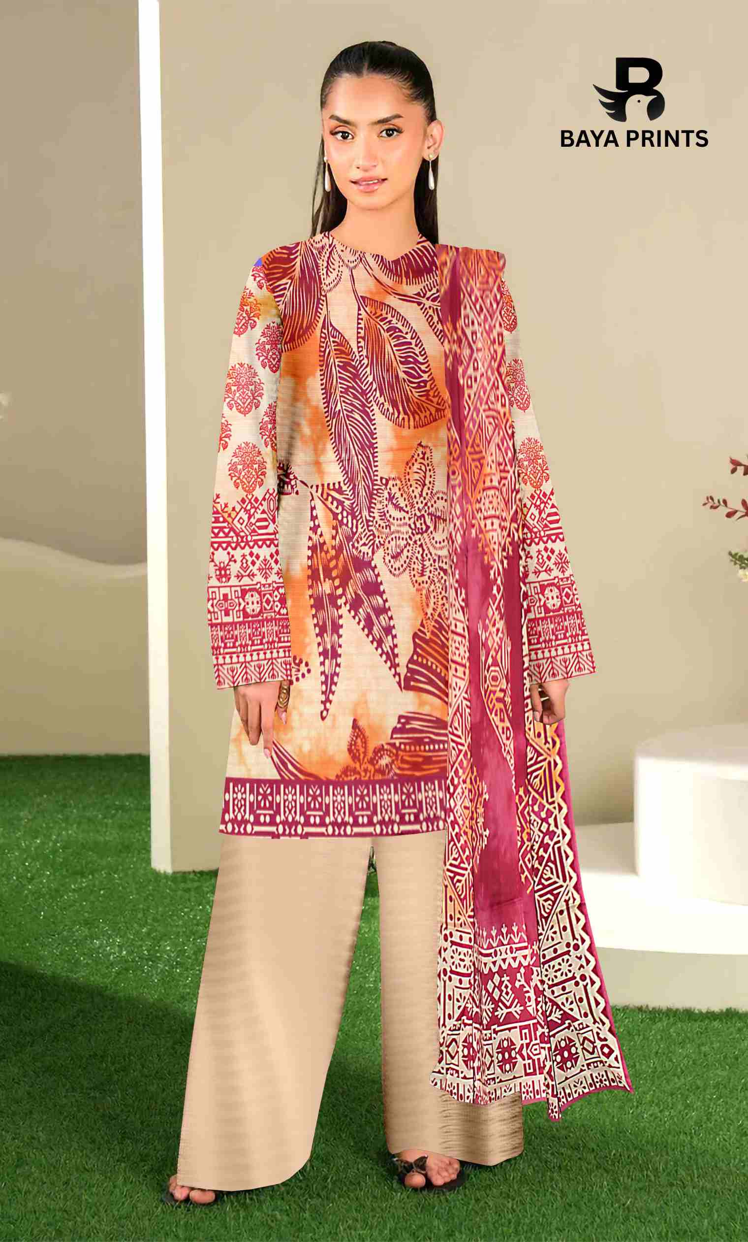 3 Piece Unstitched Printed Lawn Suit -BA-V13