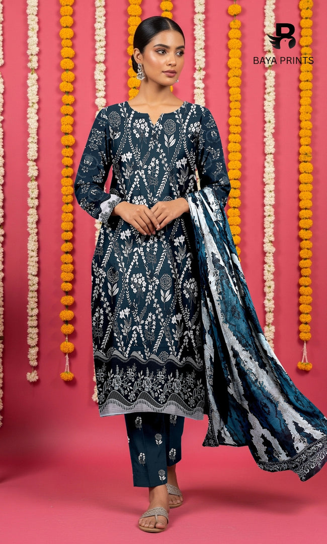 3 Piece Unstitched Printed Doria Viscose Suit with Bamber Dupatta BA-V7-016 Main Image