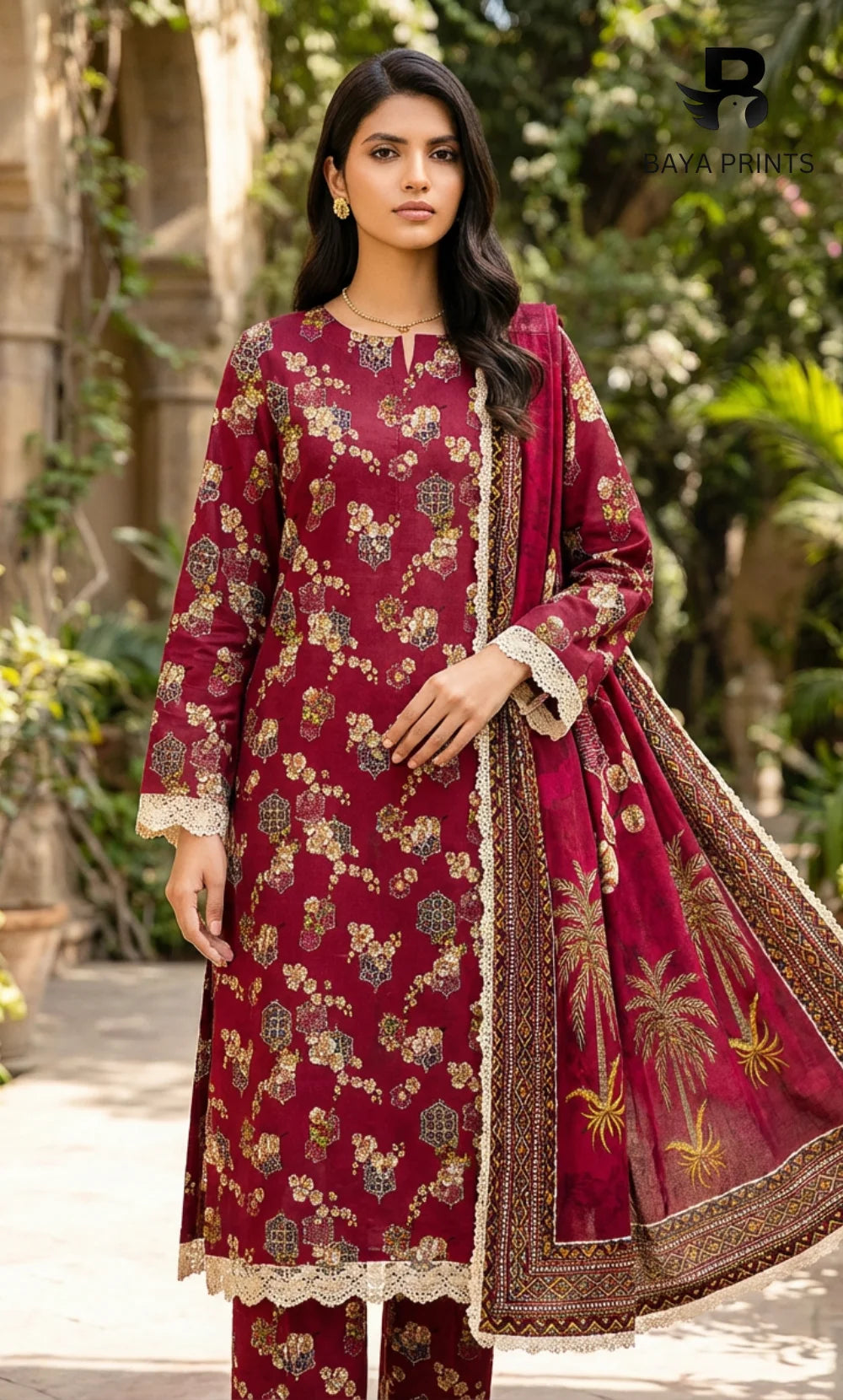 3 Piece Unstitched Printed Doria Linen  Suit  - BA-V4