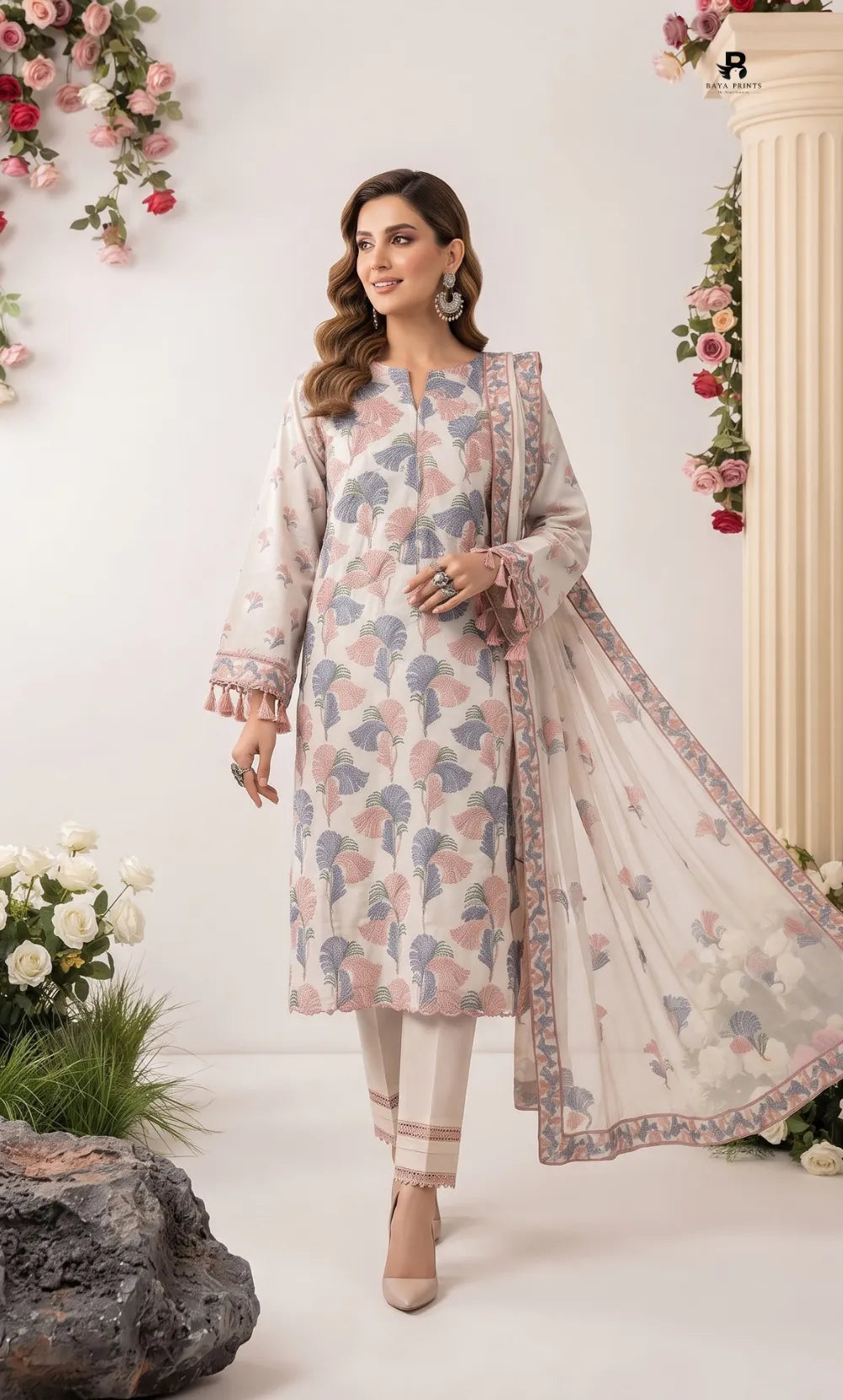 3PC Premium Embroidered Karandi | Unstitched | Nazakat - 08