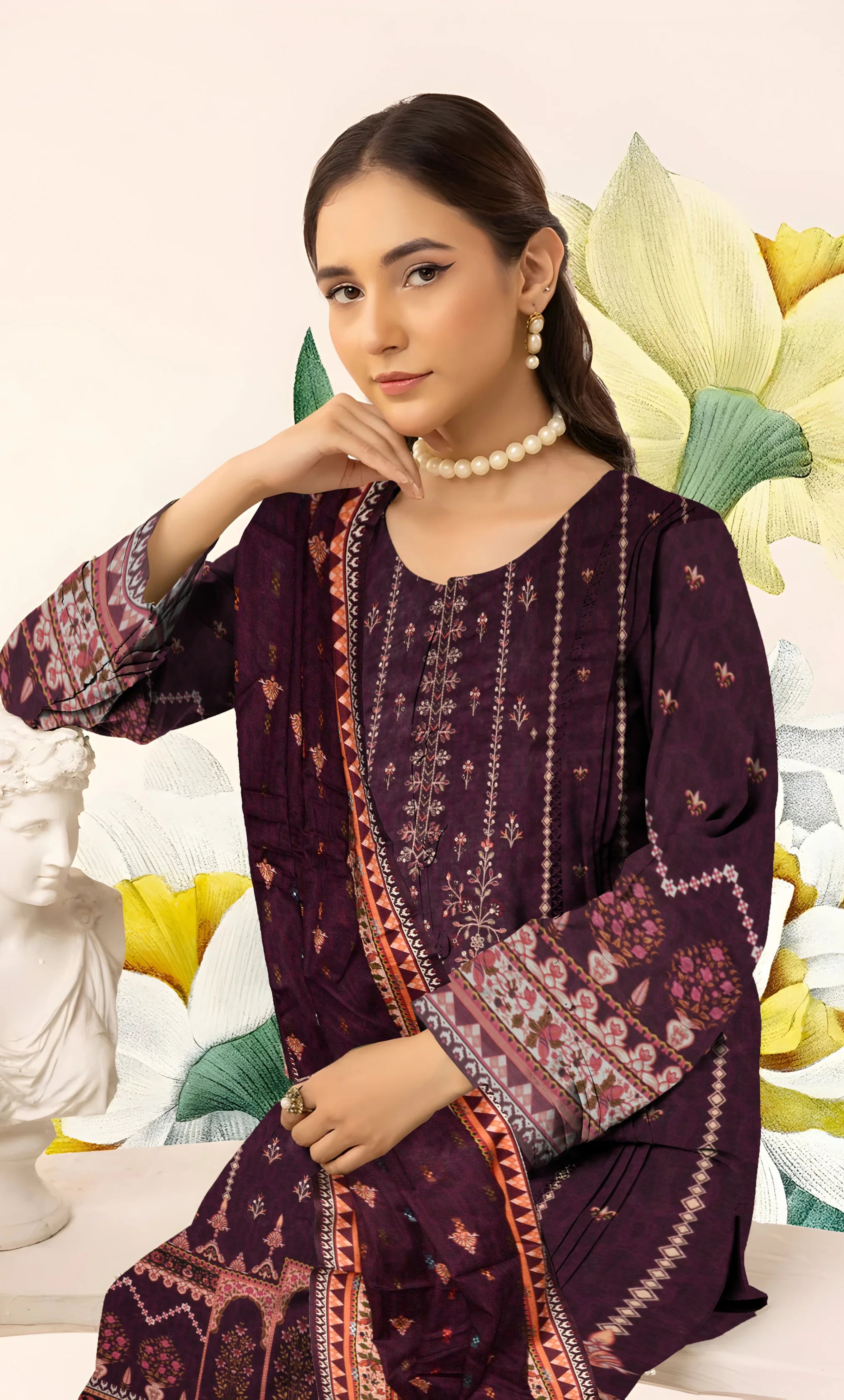 3PC Embroidered Unstitched Lawn Suit - NA-V4-02