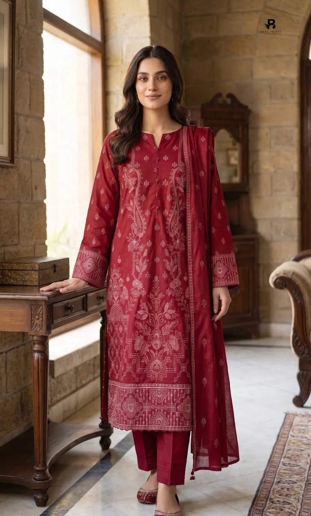 3PC Premium Embroidered Dhanak | Unstitched | AABROO