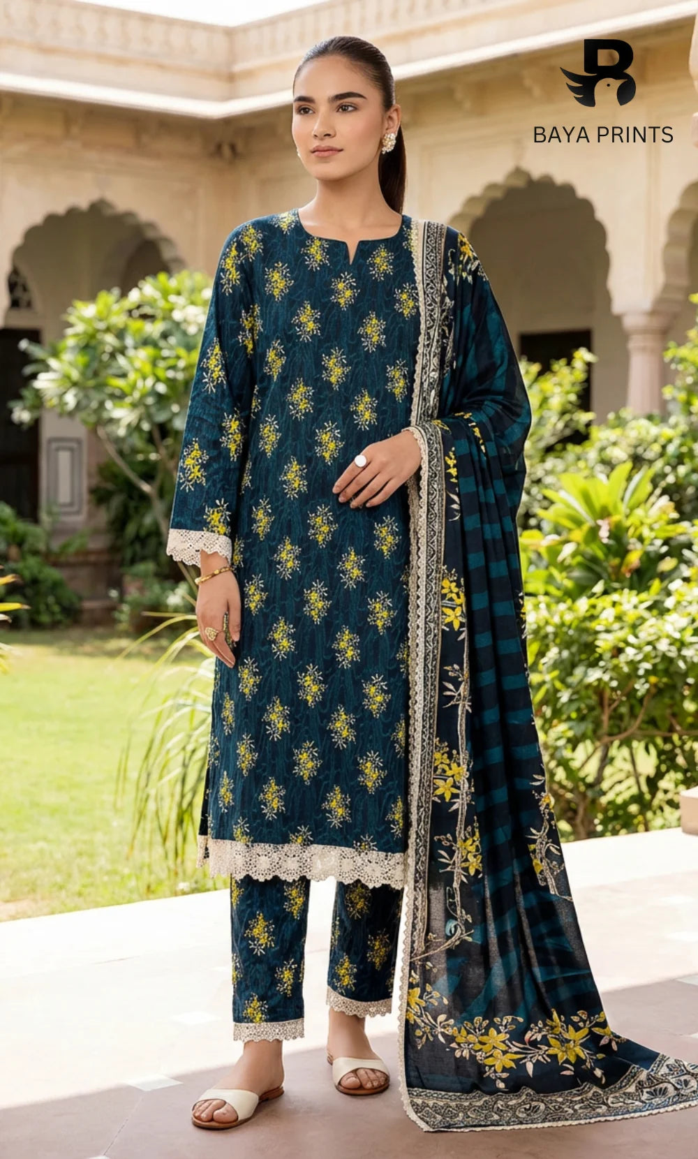 3 Piece Unstitched Printed Doria Linen  Suit  - BA-V4