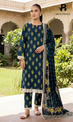 3 Piece Unstitched Printed Doria Linen  Suit  - BA-V4