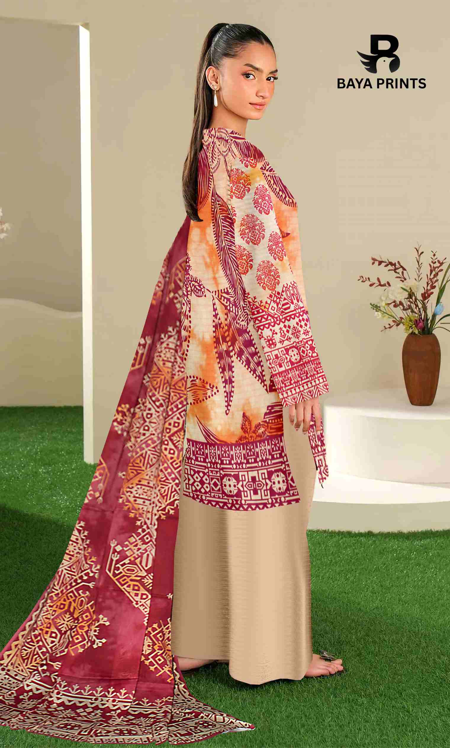 3 Piece Unstitched Printed Lawn Suit -BA-V13
