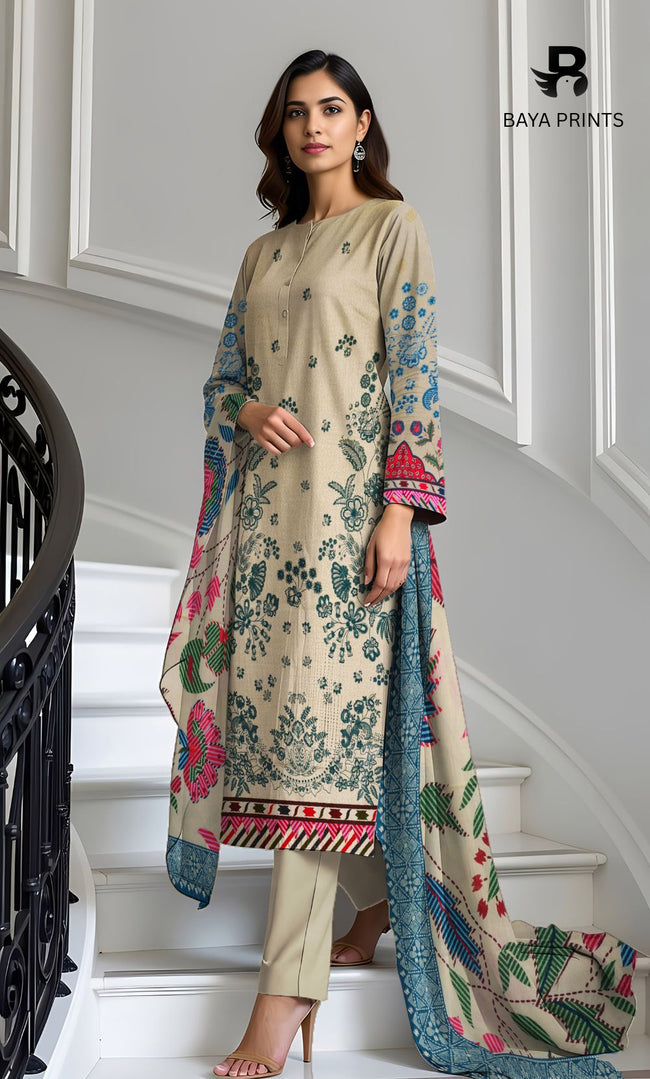 3 Piece Unstitched Karandi Suit BA-V5 004 Hover Image