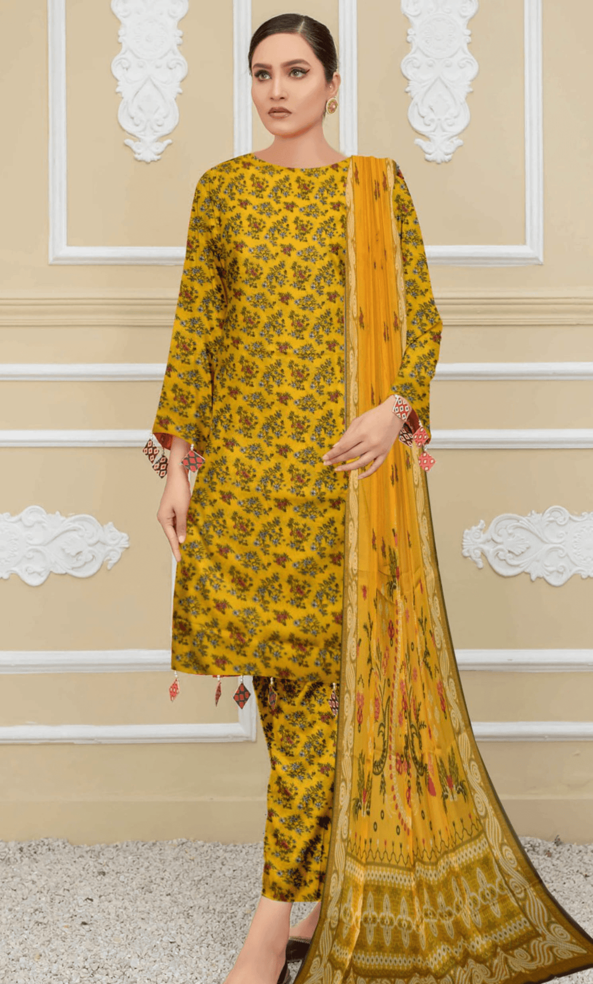 3PC Unstitched Printed Lawn Suit -BA -V12 -17