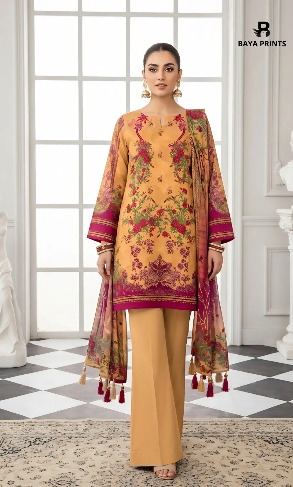 3PC Printed Lawn | Unstitched |  M.B