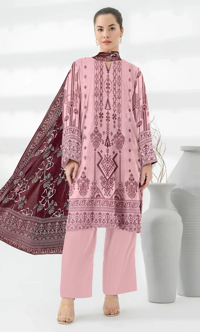 3 Piece Unstitched Printed Dobby Lawn Suit -BA-V19-08 Hover Image