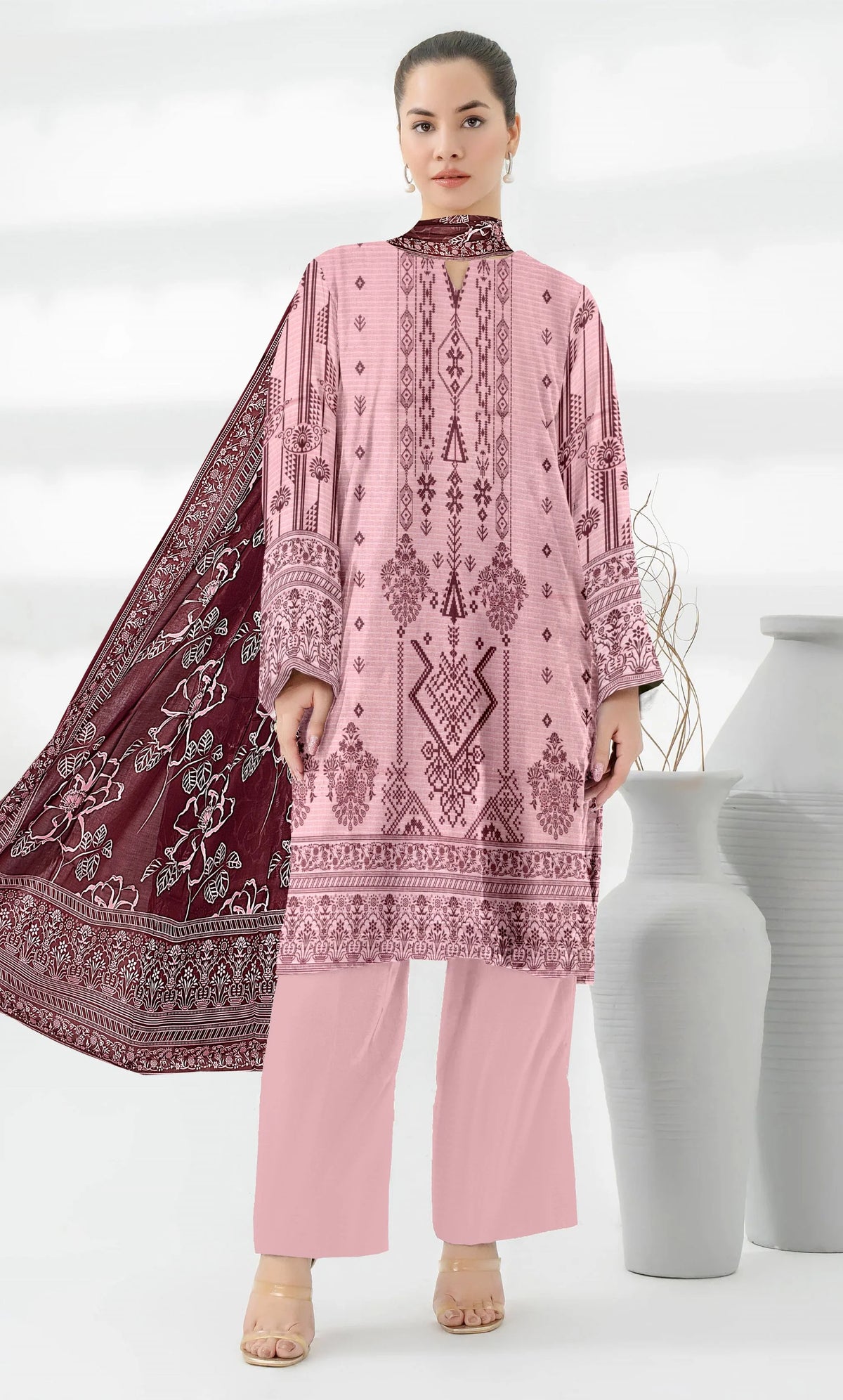 3 Piece Unstitched Printed Dobby Lawn Suit -BA-V19-08