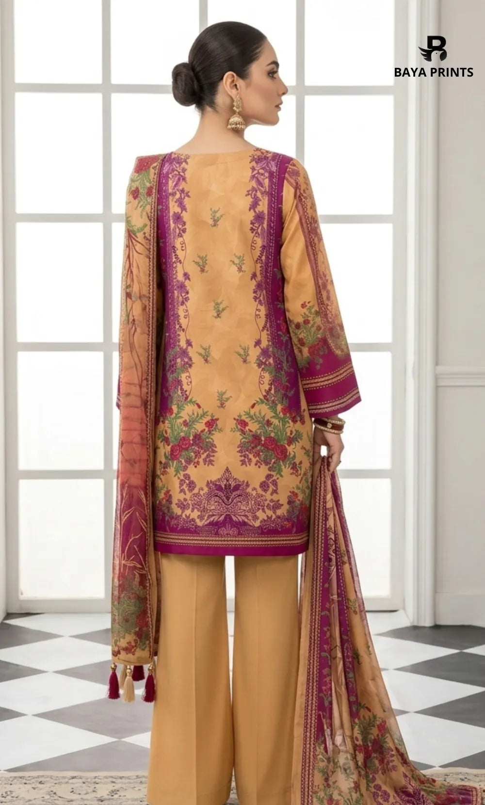 3PC Printed Lawn | Unstitched |  M.B